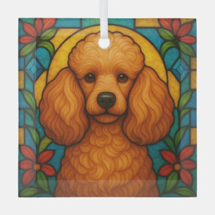 Apricot Poodle Dog "Stained Glass" Glass Ornament