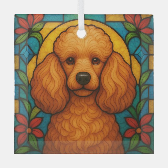 Apricot Poodle Dog "Stained Glass"  Glass Ornament (Front)