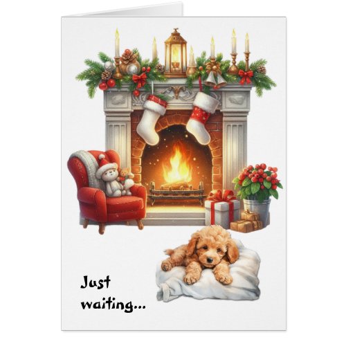 Apricot Poodle Puppy Dog Waiting for Christmas Cards