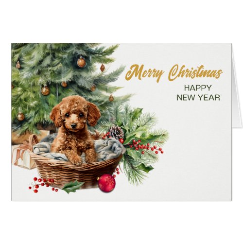 Apricot Poodle Puppy Dog Wicker Basket Christmas