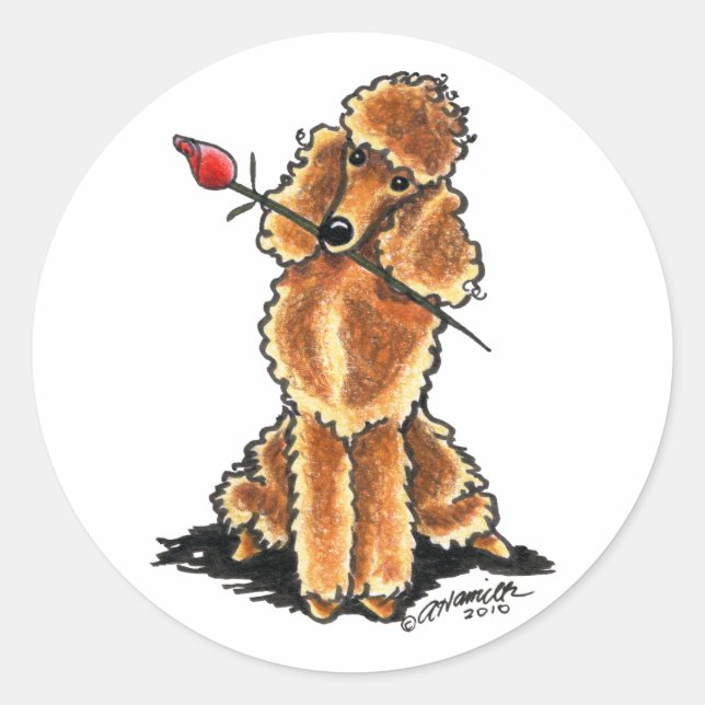 Apricot Poodle Sweetheart Valentines Classic Round Sticker (Front)