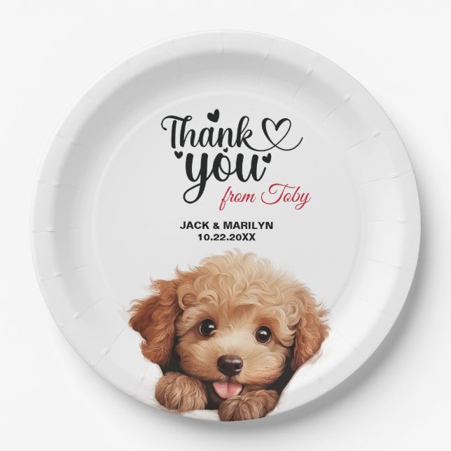 Apricot Poodle Wedding Thank You Paper Plates (Front)