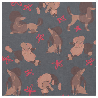 Apricot Poodles on a Charcoal Background Fabric