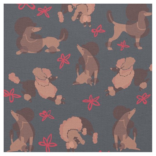 Apricot Poodles on a Charcoal Background Fabric