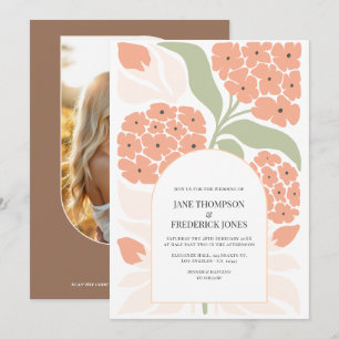Apricot Pop Abstract Floral Modern Spring Wedding Invitation