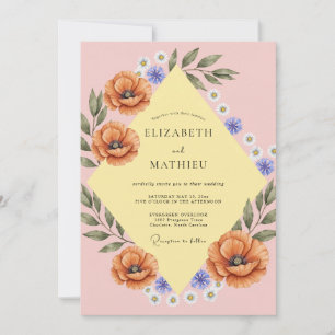 Apricot Poppy Yellow Wedding Invitation