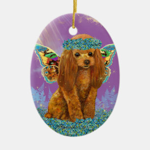 Apricot Red Poodle Puppy Fairy Ceramic Ornament