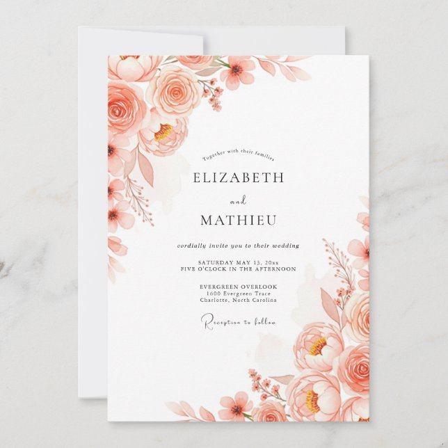 Apricot Romantic Botanical Spring Wedding Invitation (Front)