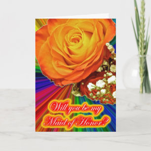 Apricot Rose Rainbow Maid of Honor Request Card