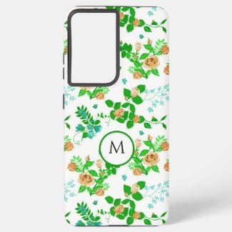 Apricot Roses and Green Foliage Floral 