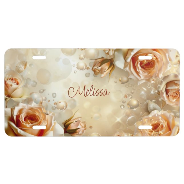 Apricot Roses Luxury License Plate (Front)