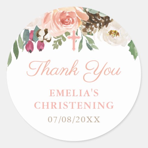 Apricot Rustic Florals  Foliage Baptism Thank You Classic Round Sticker