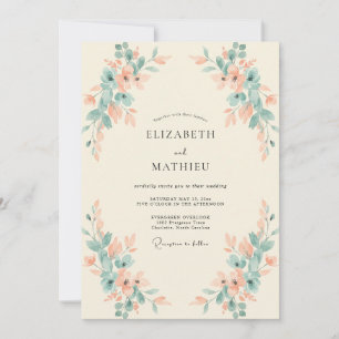 Apricot Seafoam Leafy Wedding Invitation