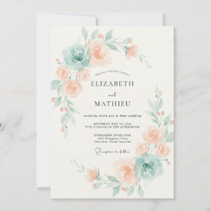Apricot Seafoam Peony Wedding Invitation