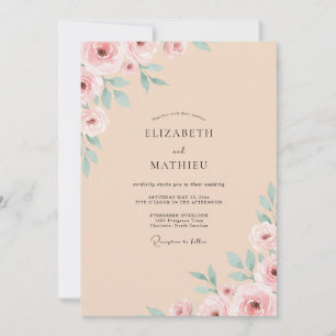 Apricot Seafoam Rose Wedding Invitation