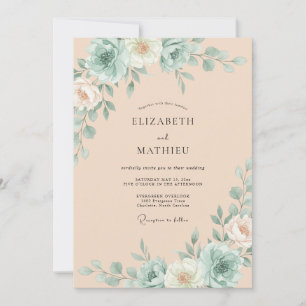 Apricot Seafoam Succulent Eucalyptus Wedding Invitation