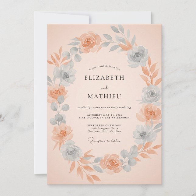 Apricot Seraphic Botanical Wedding Invitation (Front)