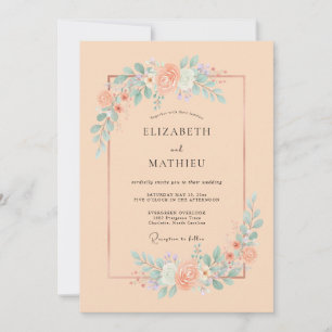 Apricot Serene Floral Wedding Invitation