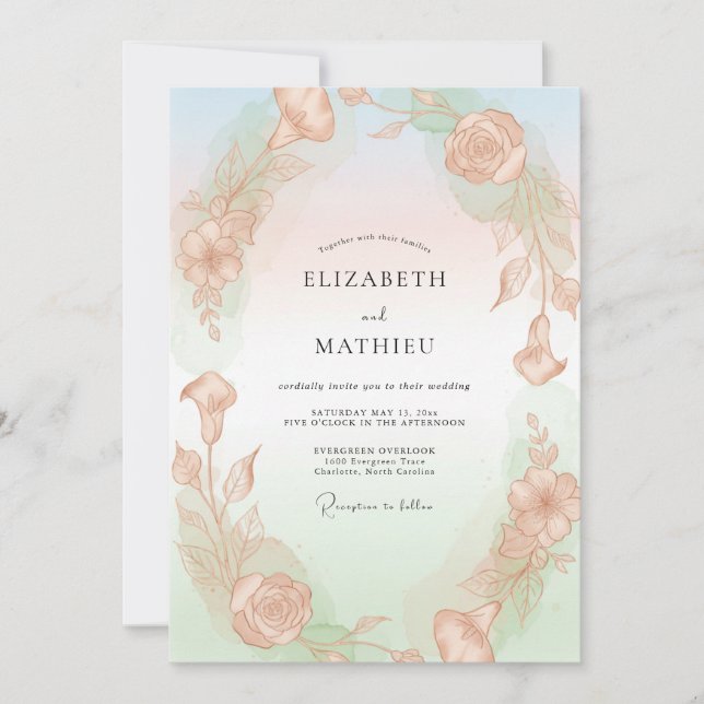 Apricot Sky Painted Wedding Invitation (Front)