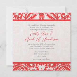 Apricot Snapdragon Coral Damask Gray Green Wedding Invitation