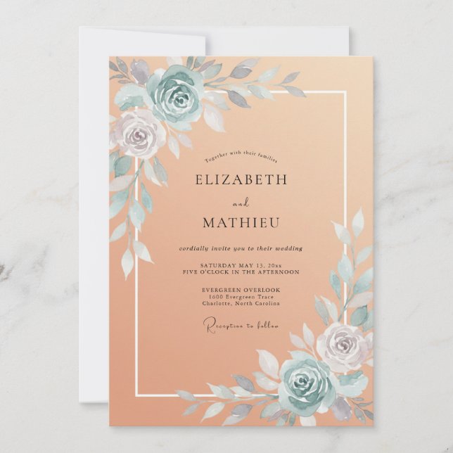 Apricot Steel Peony Wedding Invitation (Front)