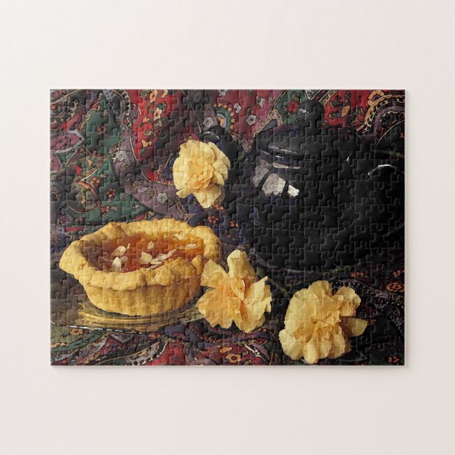 Apricot Tart Teapot and Flowers Jigsaw Puzzle