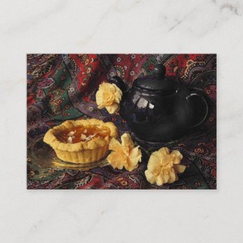 Apricot Tart With Teapot And Carnations Atc Business Card by Bebops at Zazzle