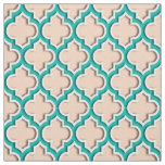 Apricot, Teal Moroccan Quatrefoil #5DS Fabric
