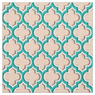 Apricot, Teal Moroccan Quatrefoil #5DS Fabric
