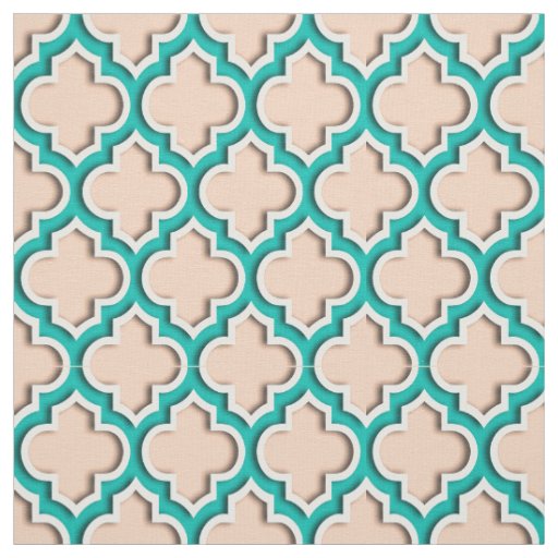 Apricot, Teal Moroccan Quatrefoil #5DS Fabric