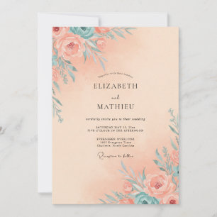 Apricot Teal Vine Wedding Invitation