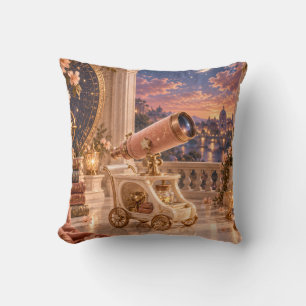 Apricot Telescope Golden Observatory Palace Night Throw Pillow