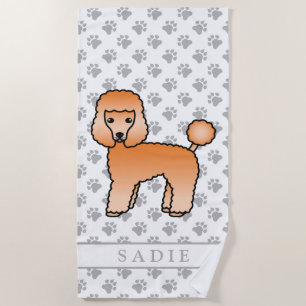 Apricot Toy Poodle Cute Cartoon Dog & Name Beach Towel
