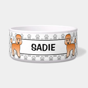 Apricot Toy Poodle Cute Cartoon Dog & Name Bowl