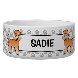 Apricot Toy Poodle Cute Cartoon Dog &amp; Name Bowl