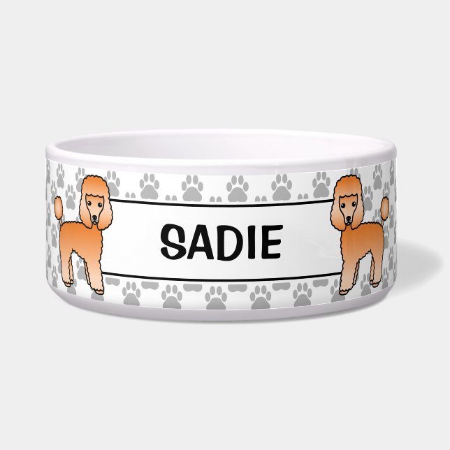 Apricot Toy Poodle Cute Cartoon Dog & Name Bowl (Front)