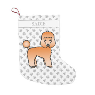 Apricot Toy Poodle Cute Cartoon Dog &amp; Name Small Christmas Stocking