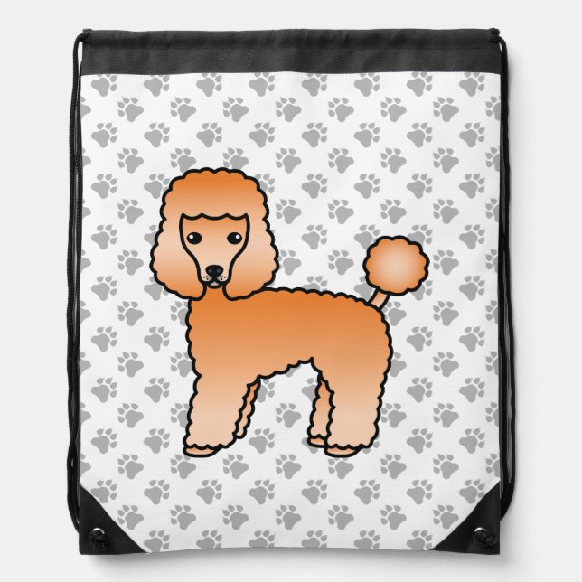 Apricot Toy Poodle Cute Cartoon Dog & Paws Drawstring Bag (Front)