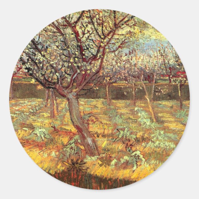 Apricot Trees in Blossom by Vincent van Gogh Classic Round Sticker (Front)