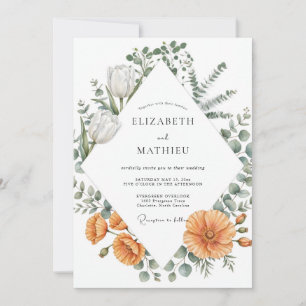 Apricot Tulip Poppy Wedding Invitation