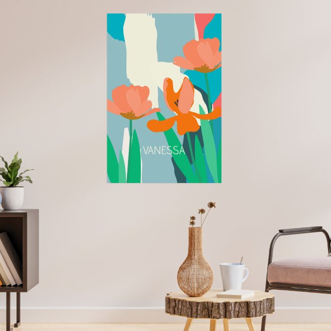 Apricot Tulips Artistic Modern Color Blocks Custom Poster (Living Room 3)