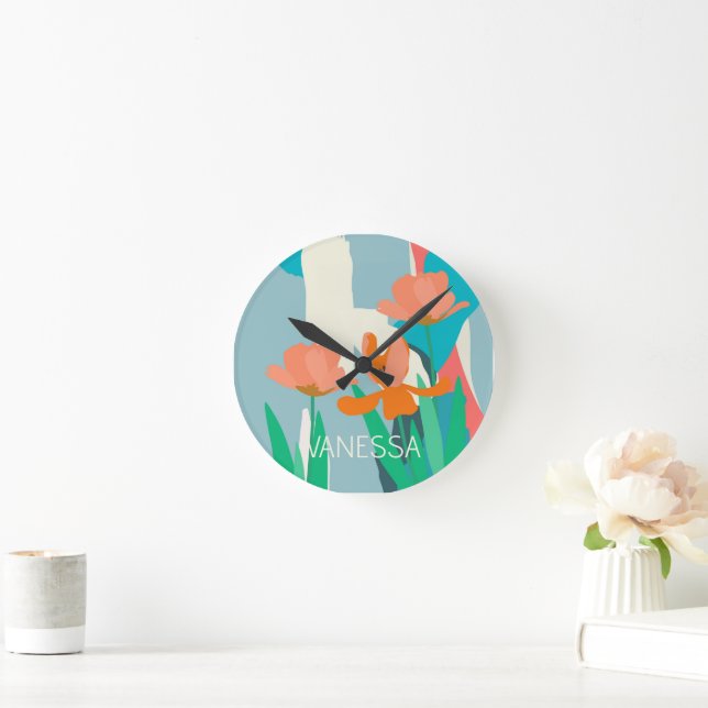 Apricot Tulips Artistic Modern Color Blocks Custom Round Clock (Home)