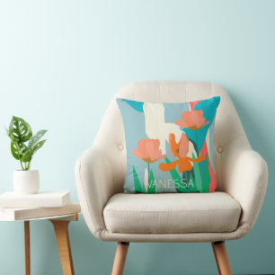 Apricot Tulips Artistic Modern Color Blocks Custom Throw Pillow