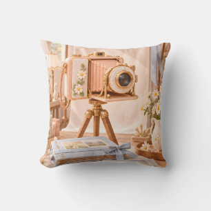 Apricot Vintage Camera Pearl Studio Throw Pillow