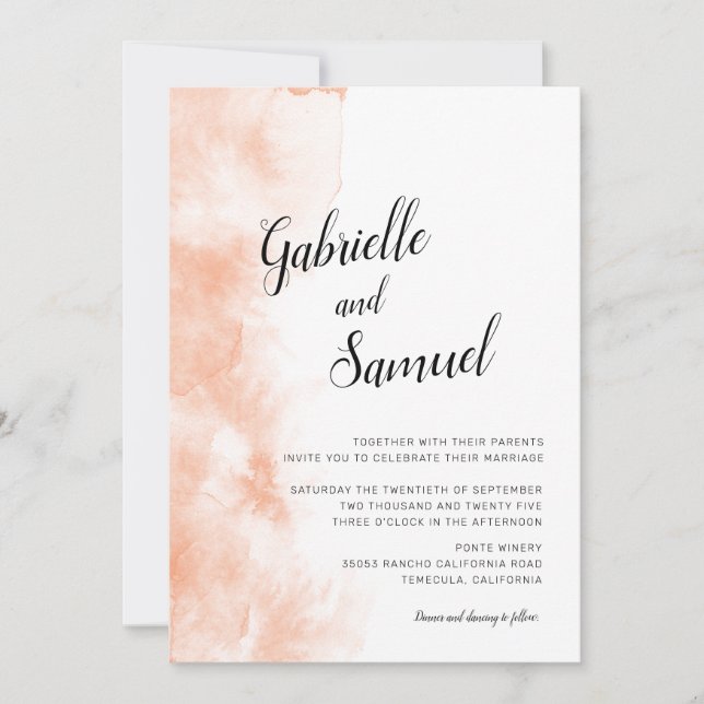 Apricot Watercolor Modern Calligraphy Wedding (Front)