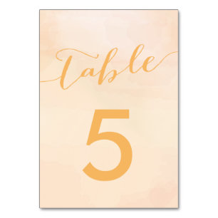 Apricot Watercolor Wedding Table Number Cards