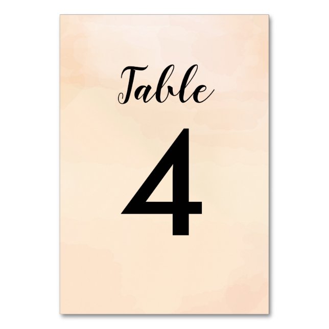 Apricot Watercolor Wedding Table Number Cards (Front)