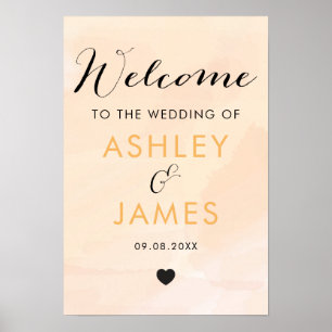 Apricot Watercolor Wedding Welcome Sign