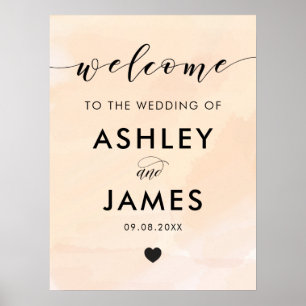 Apricot Watercolor Wedding Welcome Sign