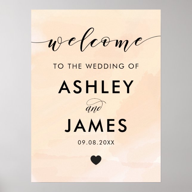 Apricot Watercolor Wedding Welcome Sign (Front)